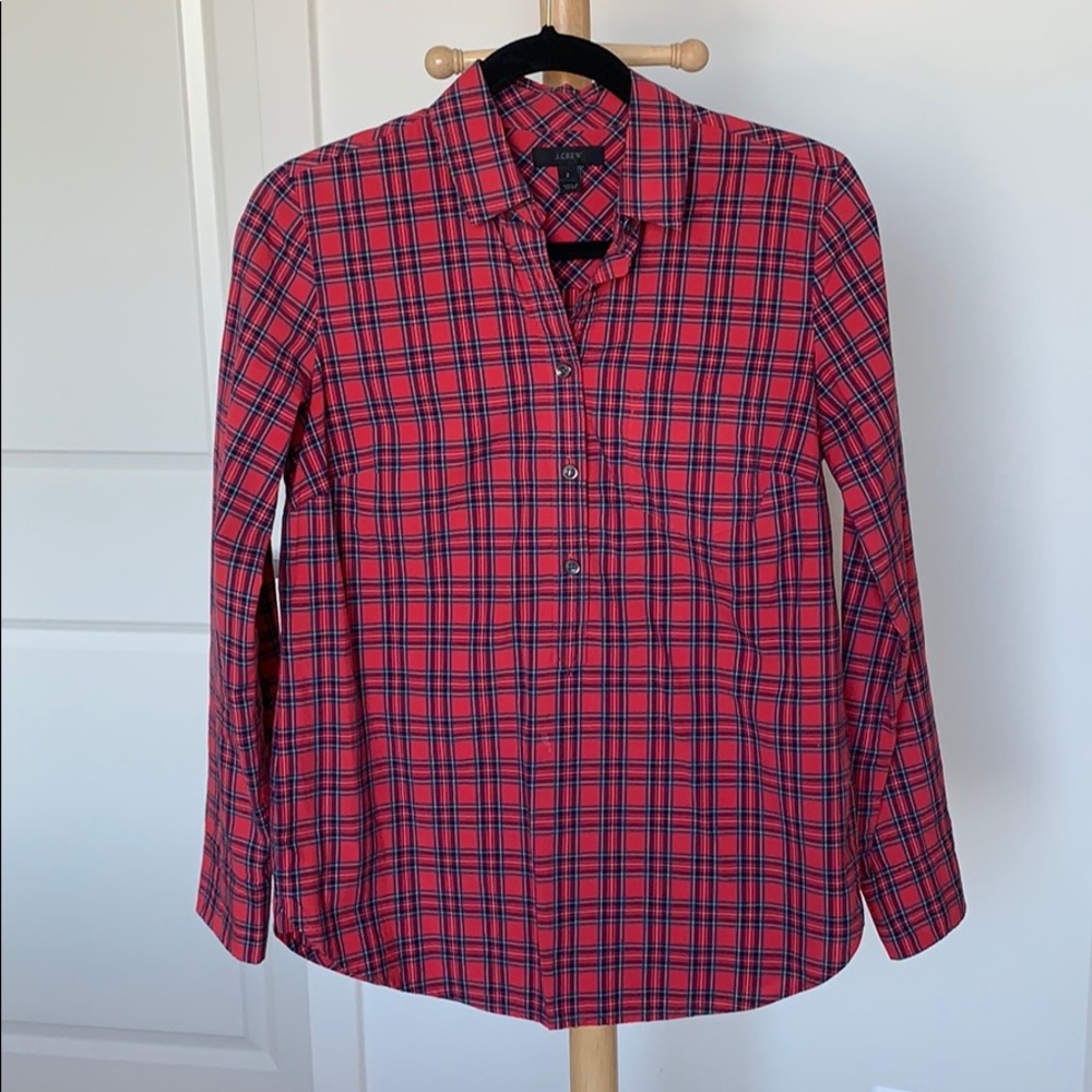 J. Crew Red Tartan Plaid Popover Shirt